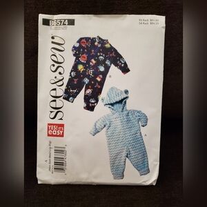 Butterick See and Sew Pattern B6574 Newborn Infants' Bunting Onesie